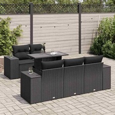 Salon de jardin modulable - Lot de 6 pièces - Bois massif noir - Table extensible - 2 personnes