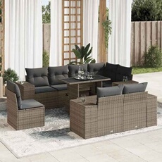 Salon de jardin modulable - Lot de 9 pièces - Bois massif gris - 2 personnes