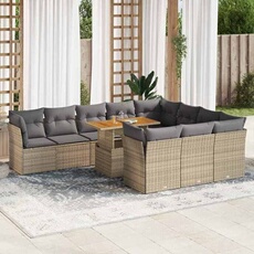 Salon de jardin modulable 11 pièces - Bois massif - Beige - 10 personnes - Table extensible - 100 x 55 x 73 cm