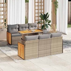 Salon de jardin modulable - Lot de 7 pieces - Resine tressee - Beige - 6 personnes