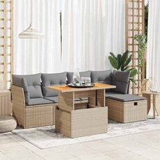 Salon de jardin modulable - Lot de 6 pieces - Resine tressee - 4 personnes - Beige - 62 x 62 x 69 cm