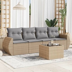 Vidaxl Beige Salon De Jardin Modulable - Lot De 5 Pièces - Résine Tressée - 4 Personnes