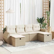 Salon de jardin modulaire Pack de 6 pièces beige résine tressée 2 canapés 1 table