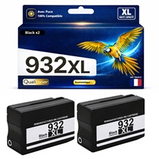 Pack 2 Cartouches d'encre compatible pour HP 932XL Noir 1000 pages avec puce