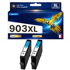 Pack de 2 Cartouches d'encre Générique compatible HP OfficeJet Pro 6960 6970 Référence 903XL 903 XL Cyan 825 pages avec puce