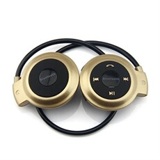 Casque Bluetooth Ecouteurs Sans Fil Fm Autonomie 10 Heures Batterie Lithium Or + SD 4Go