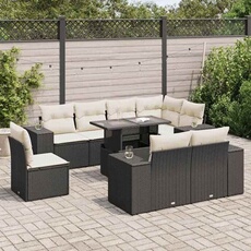 Salon de jardin modulable 9 pièces 2 personnes bois massif noir avec table extensible et rangement