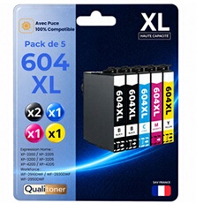 Cartouches d'encre 604XL - Pack de 5 - Noir et Couleurs - Haute capacité - compatible Epson