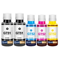 Pack 5 Bouteilles d'encre Multicolore 2x135 ml 3x70 ml compatible pour HP Deskjet GT Ink Tank GT51 GT52