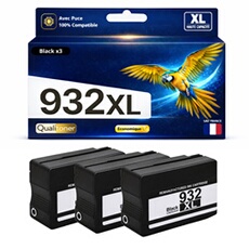Pack de 3 Cartouches d'encre Générique 932XL - Noir Haute Capacité 1000 pages - Compatible HP OfficeJet
