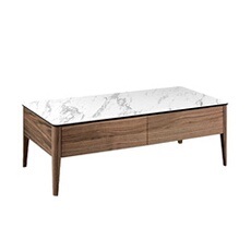Table basse rectangulaire en porcelaine, marbre et noyer 2049C, 120 x 60 x 40 cm. -