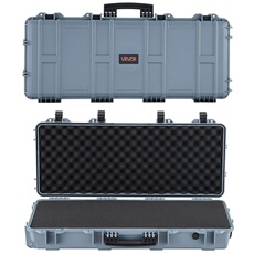 VEVOR Waffenkoffer mit Hartschale für Langwaffen, abschließbarer Gewehrkoffer mit vorgeschnittenen Schaumstoffen, Langwaffenkoffer Waffenaufbewahrung rollbar IP67 wasserfest, 97,8 x 42 x 17,3 cm Grau