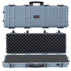 VEVOR Waffenkoffer mit Hartschale für Langwaffen, abschließbarer Gewehrkoffer mit vorgeschnittenen Schaumstoffen, Langwaffenkoffer Waffenaufbewahrung rollbar IP67 wasserfest, 108,9 x 39,2 x 15,5 cm Grau