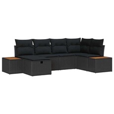 Salon de jardin modulable - Lot de 6 pieces - Rotin noir - Table fixe - 264x154x69 cm