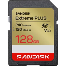 Carte SD UHS I SANDISK Extreme PLUS de vitesse de lecture jusqu''a 240 Mo/ et vitesse d''ecriture jusqu''a 120 Mo/ video 4K UHD