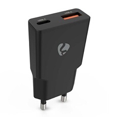 Chargeur mural GaN 20W PD3.0 USB-A/USB-C Noir