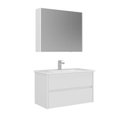 Ensemble Meuble Vasque avec Miroir (2 Pièces) Arno 85 - MDF PET Brillant - 85x45x52 cm - Blanc