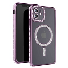 Coque Diamant pour iPhone 12 Protection MagSafe Contour Strass Violet