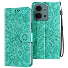 Etui Portefeuille pour Redmi 15C Motif Mandala avec Porte-cartes Turquoise