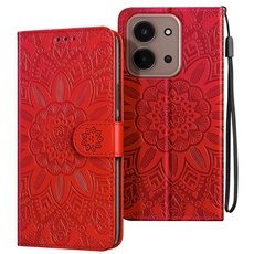 Etui Portefeuille pour Redmi 15C Motif Mandala avec Porte-cartes Rouge