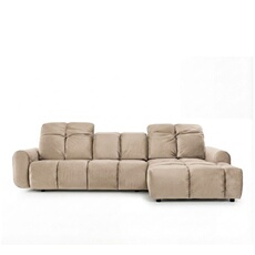 Canape angle fixe 3 places en velours beige 195 x 294 x 80 cm