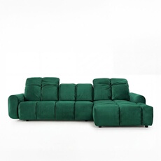 Canape angle fixe 3 places en velours vert 195 x 294 x 80 cm