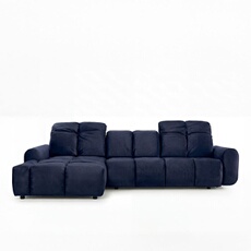 Canape angle fixe 3 places en velours bleu 195 x 294 x 80 cm