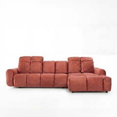 Canape angle fixe 3 places en velours rose 195 x 294 x 80 cm
