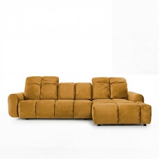Canape angle fixe 3 places en velours jaune 195 x 294 x 80 cm