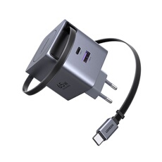 secteur Nexode Pro Series X615 GaN 2 USB Type C et USB rétractable 65 W Gris anodisé