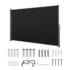 VEVOR Seitenmarkise Ausziehbar 180x300 cm, Seitenrollo aus 180 g/m² Polyestergewebe, Wandmarkise, Windschutz, Sonnenschutz, Sichtschutz, Raumteiler für Garten, Balkon, Pool, Terrasse, Schwarz