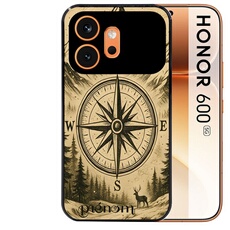 Coque semi-rigide noire pour Honor 600 5G - Motif voyage et boussole