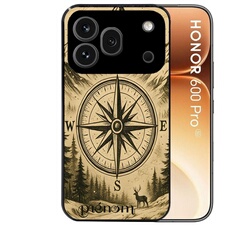 Coque pour HONOR 600 PRO 5G Noire motif voyage et boussole