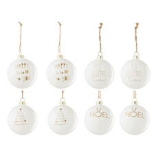 GENERIQUE - Lot de 8 Boules de Noël - 8cm - Blanc et Or