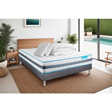 Pack Matelas BodyFlex - Ressorts ensachés et mémoire de forme - Ep : 26cm - Sommier kit Gris avec couette et 2 oreillers