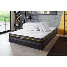 Pack Matelas Active - Mémoire de forme - Ep : 24cm - Sommier kit Noir avec couette et 2 oreillers