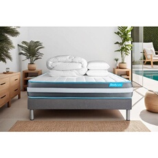 Matelas 140 x 190 cm Bodyform - Mousse à mémoire de forme - Ep : 20 cm - sommier Gris avec 2 oreillers et couette