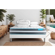 Pack Matelas Bodyform - Mémoire de forme - Ep : 20cm - Sommier kit Blanc avec couette et 2 oreillers