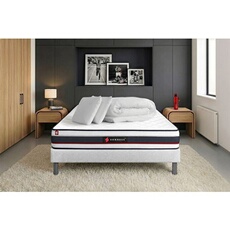 Pack Matelas Form - Mousse - Ep : 19cm - Sommier kit Blanc avec couette et 2 oreillers