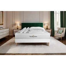 Pack Matelas Lancaster - Ressorts ensachés et mémoire de forme - Ep : 22cm - Sommier kit Blanc avec couette et 2 oreillers