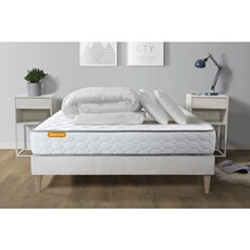 Pack Matelas Memo - Mémoire de forme - Ep : 20cm - Sommier kit Blanc avec couette et 2 oreillers