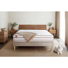Matelas 140 x 190 cm Le Doux - Mousse à mémoire de forme - Ep : 24 cm - sommier Blanc avec 2 oreillers et couette