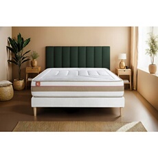 Matelas 140 x 190 cm Le Tendre - Ressorts ensachés - Ep : 28 cm - sommier Blanc avec 2 oreillers et couette