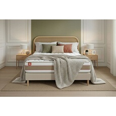 Pack Matelas Le Délicat - Ressorts ensachés et mémoire de forme - Ep : 26cm - Sommier kit Beige avec couette et 2 oreillers