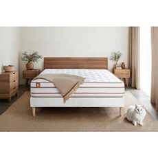 Pack Matelas Le Doux - Mémoire de forme - Ep : 24cm - Sommier kit Blanc avec couette et 2 oreillers