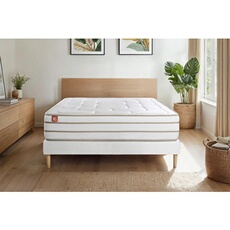 Matelas 160 x 200 cm Le Douillet - Mousse à mémoire de forme - Ep : 26 cm - sommier Blanc avec 2 oreillers et couette