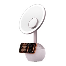 Miroir de Maquillage LED - Enceinte Bluetooth, Charge Sans Fil 15W, Loupe 5x, Rose