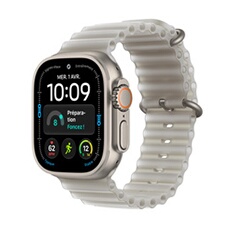Watch Ultra 4 GPS + Cellular 49 mm Boîtier en titane Naturel avec Bracelet Océan Gris translucide