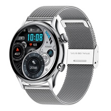 Montre Connectée Sport Bracelet Acier Cardio Sommeil Calories Musique Android iOS IP68 Argent