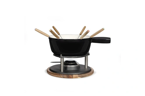 Kit Fondue En Fonte Orion - Chaudron 220ml, 6 Fourchettes, Brûleur, Base Acier, Pour Fromage/Chocolat